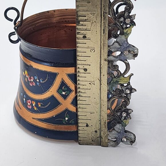 Vintage Handpainted Decorative Copper Bucket Pale Cauldron Rustic Primitive - Picture 6 of 6